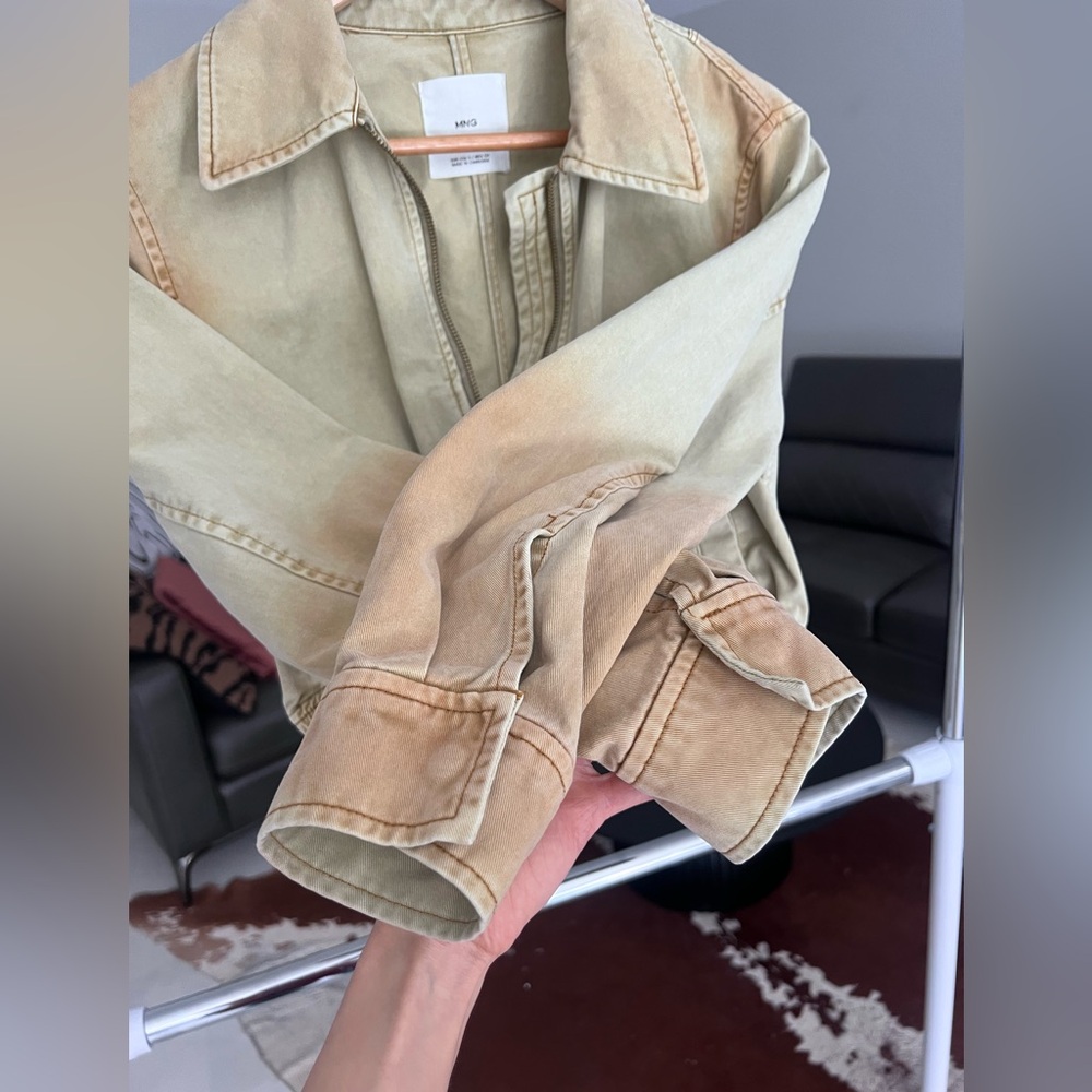 Mango washed beige tan Bomber jacket Sz S - Picture 3 of 9